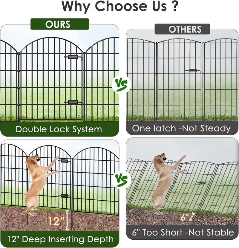 FOREHOGAR Metal Garden Fence with Gate 36in (H) x 23.3ft (L), 1 Gate+ 9 Panels Dog Fence Border Fence Animal Barrier, No Dig Garden Fencing for Yard Flower Bed Lawn Patio Outdoor, ECG3610, Black - Image 4